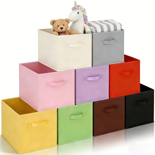 Pumtus 9 Pack Collapsible Fabric Storage Bins, Foldable Cube Storage Boxes with Handles, Multicolor Cube Drawer for Home, Closet, Shelves, Toys Organization, 27x27x28cm