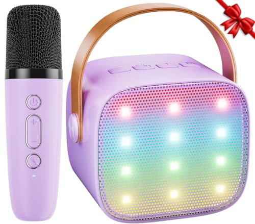 Karaoke Maschine Kinder Mini Karaoke Maschine mit 1 Mikrofon Bluetooth-Lautsprecher mit LED-Lichtern und Stimmenverzerrer, Geschenk für Mädchen 3, 4, 5, 6, 7, 8, 9,10,11,12+ Jahre (Lila)