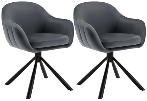 WOLTU Matrumsstolar roterbara set om 2, köksstol, snurrstol, sammetsstol matsal, fåtölj vardagsrum, stoppstol med armstöd, metallben, loungefåtölj ergonomisk, mörkgrå, EZS05dgr-2