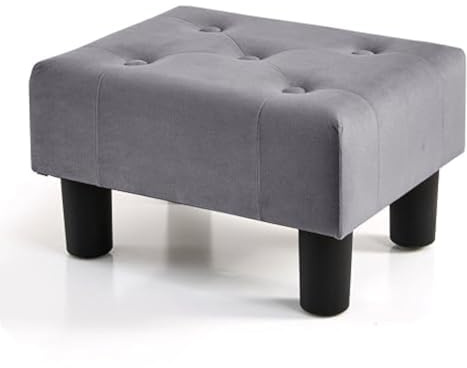 BRIAN & DANY Kleiner Fußhocker Ottomane, Samt-Holz-Fußhocker, Ottomane mit Kunststoffbeinen, Sofa-Fußstütze, extra Sitzgelegenheit für Wohnzimmer, Grau