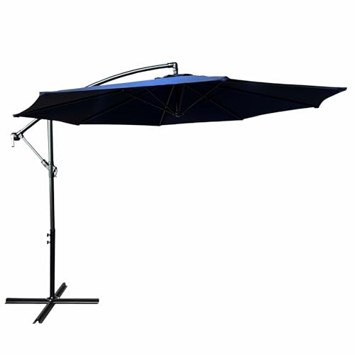 AKORD Parasol de Jardin avec Manivelle Exterieur Octogonale ASTER | 300x300x245 cm Parasol Inclinable avec protection UV | Imperméable Coupe-Vent Pare-Soleil | Balcon Jardin Patio | Bleu Marine
