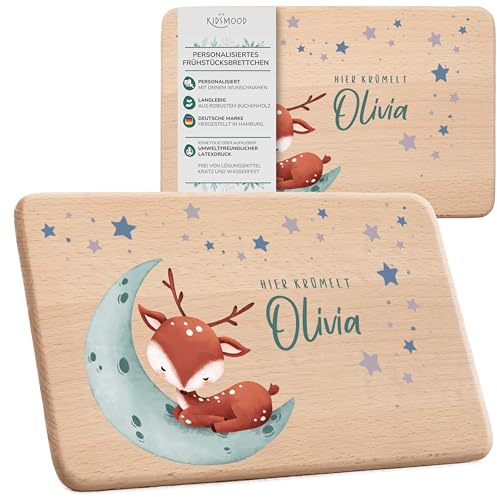 KIDSMOOD - Individuelles Frühstücksbrettchen Kinder Holz, Niedliches Brettchen mit Wunschnamen, Personalisiertes Geschenk Baby