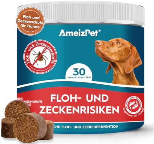 AmeizPet Pastiglie Per Cani Antipulci E Zecche, Antipulci Per Cani, Compresse Masticabili Contro Le Pulci, Cuccioli E Cani Adulti, 30 Dolcetti, 67.5g (2.3 Oz)