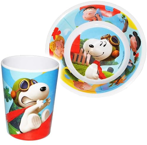 alles-meine.de GmbH 2 TLG. Geschirrset - Peanuts - Snoopy - Melamin Geschirr - Trinkbecher + Müslischale - Suppenschale - Kinderbecher Glas Kinderglas Kinderschale Kunststoffbech..
