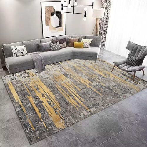 Teppich Retro Grau Gelb Flauschig Kurzflor,Mikrofaser Super Weich,Anti-Rutsch,Waschbar,Teppich Webteppich Für Wohnzimmer,Flur,Schlafzimmer Teppichläufer 120X160Cm