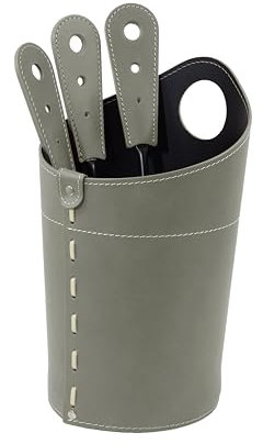 LIMAC Design AMBLY, 3-teiliges Kaminbesteck mit Ledertasche, Kaminzubehör Modern Design, Kamingarnitur aus 3 Teilen, mit Lederbehälter, Hergestellt in Italien. (taupe)