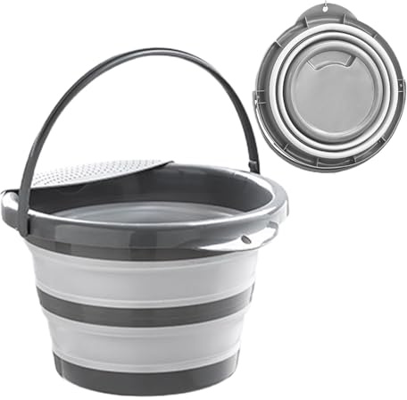 Molyorch Cubo de Silicona Plegable de 4L, Cubo Plegable con Tapa y Asa, Barreño Fregona 4 litros de plastico, Silicona para Camping, Pesca, Limpieza, etc, Gris