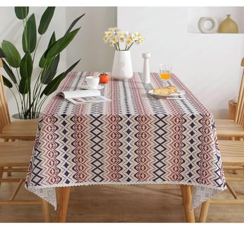 Epinki Tischdecke, Stil 1 Tischtücher Retro Streifen Polyester, Tischdecken für Biertische Tischschutz für Drinnen Draussen Garten Esszimmer, 110x110CM