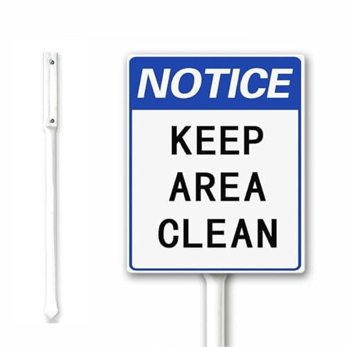 Hinweisschild Keep Area Clean aus Metall mit 32,5 cm Pfahl-Set, 18 x 22 cm, 1 Stück, stabiles Aluminium, wetterfest, Outdoor-Schild für Zuhause, Geschäft, Geschäft