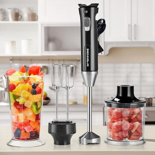 Wanvoapls Immersion Blender Handheld, Portable Blender, Hand Blender, Emulsion Blender Handheld with Sharp Blades, Kitchen Gadgets, Perfect for Smoothies, Soups, and Sauces - Compact and Easy to Clean