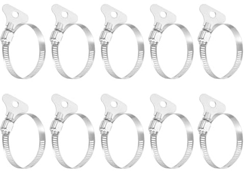 sourcing map 10Pcs Stainless Steel Hose Clamps Worm Gear Hose Clamp, 27-51mm(1-1/16 to 2) Adjustable Thumb Screw Key Type Clamps Fuel Line Clamps 8mm Bandwidth for Plumbing, Automotive