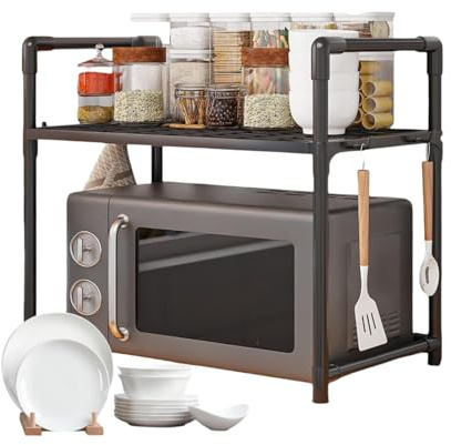 LOJAX Soporte para microondas para encimera, Soporte Ajustable, Almacenamiento de Utensilios de Cocina y vajilla, Soporte para microondas para encimera de Cocina, Organizador de Especias