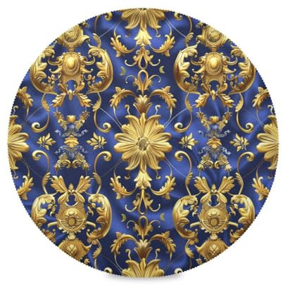 Embroidery Blue and Gold Floral Round Farmhouse placemats Reversible Quilted placemats Washable Place mats for Dinner Table underplate mat placemats Heat Resistant Waterproof 6 Piecing Table