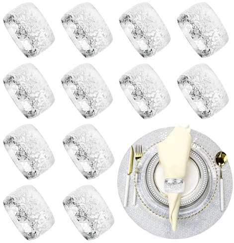 Serviettenringe Silber 12 Stück,Metall Serviettenring,Tischdekoration Serviettenhalter,Elegante Servietten Schnallen, Napkin Rings für Weihnachten Thanksgiving Hochzeitsfeier