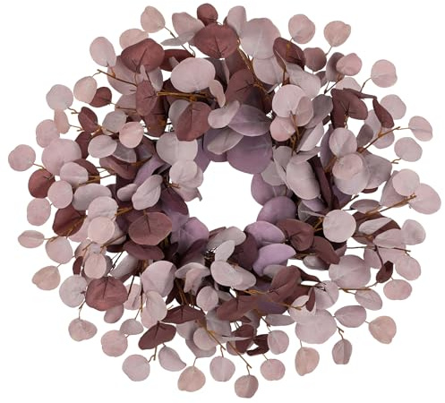 Künstlicher Eukalyptuskranz Ø 46 cm – Türkranz mit Grapevine-Basis, Dekokranz in Bordeaux – Kunstkranz für Haustür, Wanddeko, Fenster & Herbst Frühling Dekoration