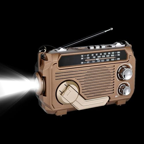Radio de Manivela de Energía Solar, Radio con Alarma SOS Manivela de Emergencia, Linterna sin Pilas con Dinamo LED, Ra-DIO Emergencia Am/FM con Pilas para Doméstica, Viajes, Camping