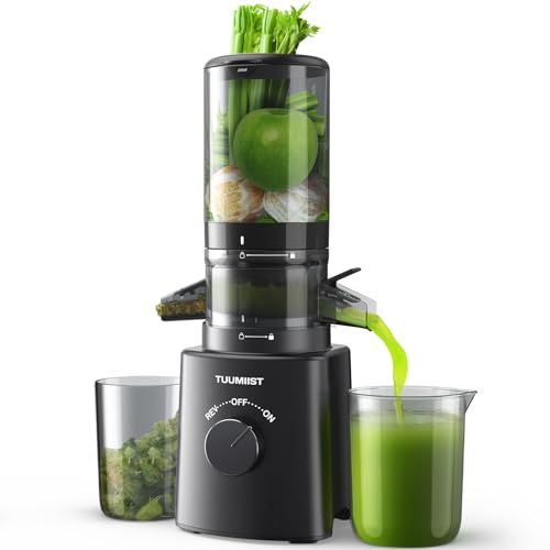 TUUMIIST - Cold Press Juicer with 4.6 Large Feed Channel for Whole Vegetables and Fruits, Easy to Clean Chew Squeezer, Black