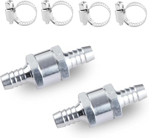 KEWAYO 2 Pièces 10mm Clapet anti-retour de carburant, clapet anti-retour en aluminium clapet anti-retour Tuyau de carburant 4 Colliers de Serrage pour L'eau Aquarium Carburant Air Gaz Liquide