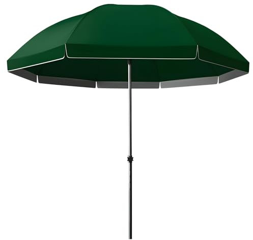 ZIHQRgE Ombrellone da Spiaggia Regolabile 280cm, Impermeabile e Anti UV UPF 50+, Ombrellone da Giardino, 8 Stecche per Esterno, Terrazza, Mercato(Green)