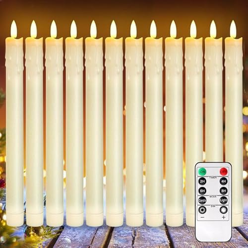 Velas LED con temporizador y mando a distancia, paquete de 12 velas eléctricas, velas LED con llama parpadeante, luz de mecha 3D, funciona con pilas, para Navidad, decoración del hogar, bodas y