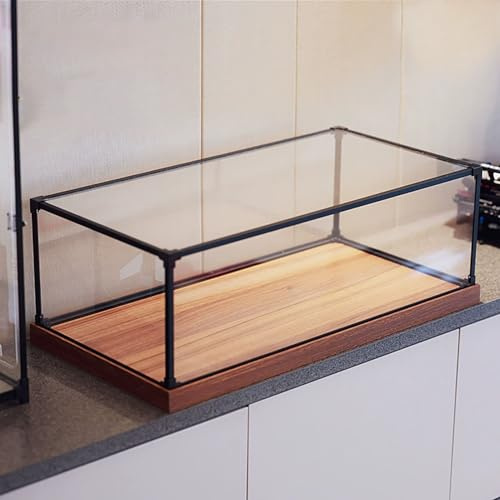 Vitrine pour Collection Boîte de Présentation Rectangulaire Transparente avec Base en Bois, Boîte de Rangement en Acrylique Transparent, Vitrine Cubique Carrée, Vitrine en Verre Alternative(60x30x30cm