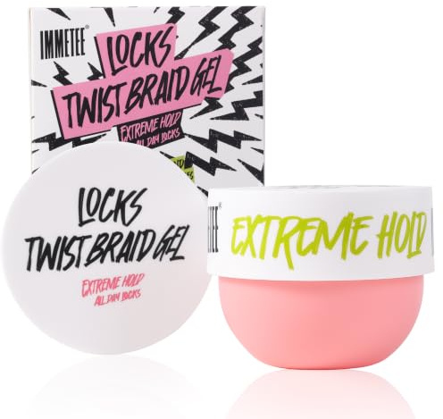 immetee Gel pour tresses africaine, Gel lock et twist pour coiffures tressées, Extra hold tresse all day locks, 24h Gels de contrôle des bords (Rose 150g)