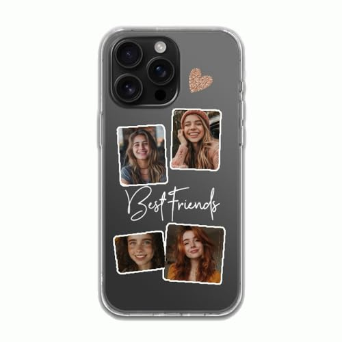 Clear Custom Case für iPhone 16 15 14 13 12 11 Pro Max XR X 8 7 SE mit vier Bildern + Text Design