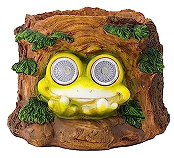 ZWTPGKRD Outdoor Garden Frog Statue Yard Figurine Decoration Funny Decorations with Solar Light for Patio Illuminated Plant Holder Unique Art Tree Trunk Handcrafted Garden Accessory