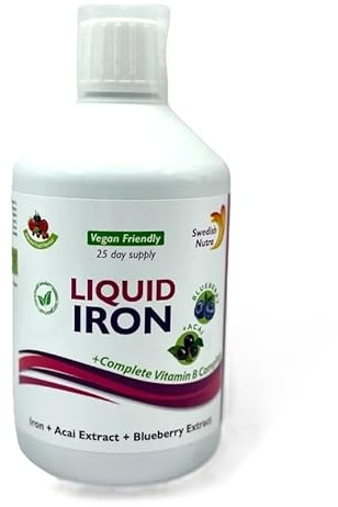 S.Nutra - Complejo líquido de hierro + vitamina B, sin OMG, sin gluten, sin lácteos, sabor a fruta natural, 500 ml