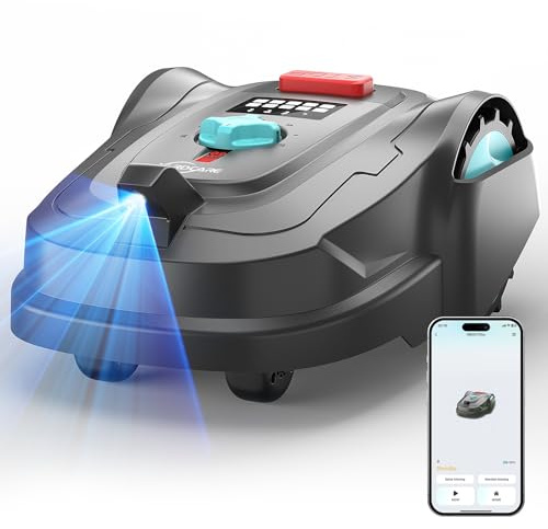 YARDCARE M800Plus Robot Cortacésped sin Cable Perimetral, GPS, hasta 800 m², Visión AI, Corte en U, Reconocimiento Inteligente de Obstáculos, Control App（Negro y Rojo）