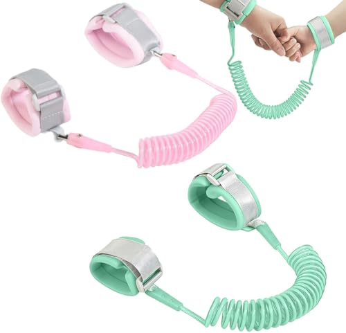 2 correas de seguridad para niños, pulsera antipérdida de 2 m, arnés de seguridad para bebés, pulsera con rotación de 360° para viajes, supermercados y exploración (rosa, verde)