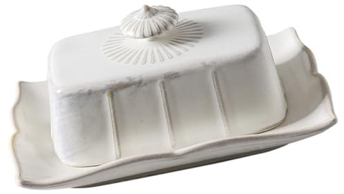 jojofuny Plateau à Beurre Rectangulaire en Céramique Blanche avec Couvercle Beurrier Ménager Vintage Accessoire la Cuisine pour Conservation Optimale pour Beurre Fromage et Pâtisseries
