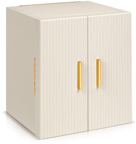 Dajasan Large Jewellery Box, 4-Layer Jewellery Storage Organiser with 3 Drawers, Jewellery Case with Mirror for Women, Double Door Design, Ribbed PU Leather, Luxury Gift Idea (Beige)