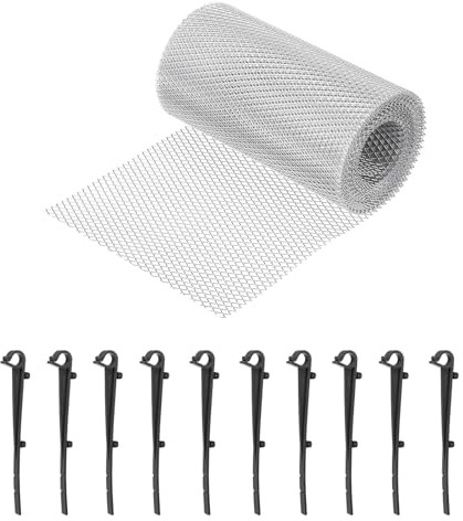 sourcing map Rotolo di rete in alluminio, 6,1 m x 15,9 cm, protezione per grondaie, protezione per foglie con clip nere da foglie, ramoscelli, rami, detriti