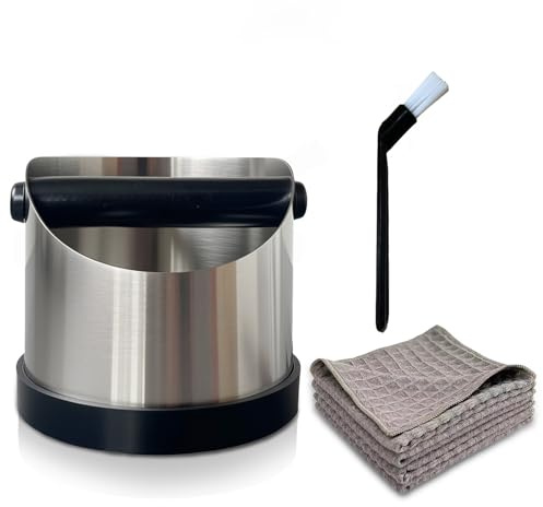 XdealCozyxc Coffee Grounds Knock Box with Brush, Stainless Steel Removable Coffee Knock Box for Espresso Machine Accessories