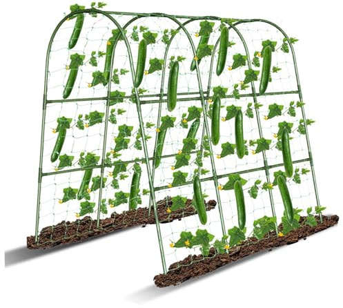 Ginwrek Treillis de jardin pour plantes grimpantes, treillis d'arche de jardin pour plantes grimpantes, 120 x 120 cm, support de plantes en forme de U, concombre recouvert de plastique résistant à la