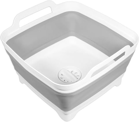 SPARES2GO Hopfällbar tvättskål med dräneringsplugg och bärhandtag stor 9 l kapacitet vikbar bärbar diskbänk diskho badkar
