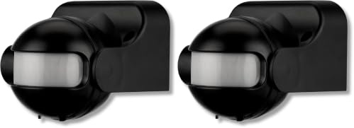 REV Bewegungsmelder aussen - IP44, Leuchtdauer & Helligkeitsempfindlichkeit einstellbar, LED geeignet, Reichweite 12m/180°, vertikal verstellbar, schwarz (Packung mit 2)
