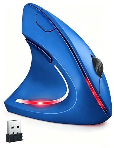 BeWishes Ergonomisk vänsterhänt trådlös vertikal mus, 2,4 G, 3 justerbara DPI (800/1200/1600), speciellt för vänsterhänta (färg: blå)