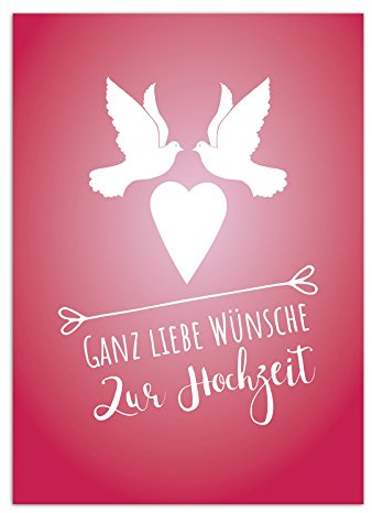 Einladungskarten Manufaktur Hamburg Glückwunschkarte zur Hochzeit/Motiv: 2 Tauben und 1 Herz auf Rot/mit Umschlag/Hochzeitskarte/Glückwunsch Karte