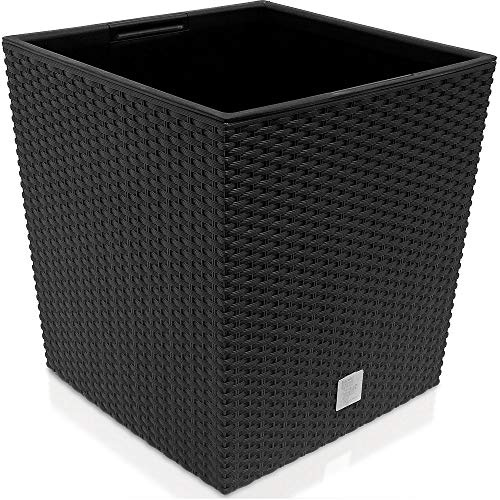 Deuba Blumentopf 35L 32x32x33cm Rato Low Innentopf Mit Griffen Wetterfest Rattanoptik Pflanzkasten Übertopf Pflanzkübel Blumenkasten Quadratisch Anthrazit