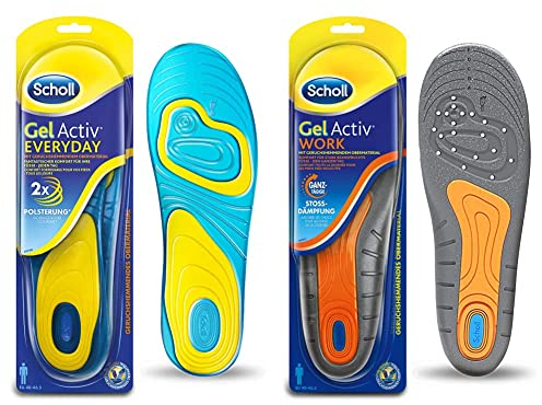 Scholl GelActiv Einlegesohlen Everyday für Freizeitschuhe von 40-46,5 – Verbesserter Komfort durch doppelte Polsterung – 1 Paar Gelsohlen & GelActiv Einlegesohlen Work für Arbeitsschuhe in 40-46,5