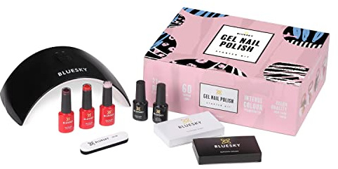 Bluesky Mini Gel Nail Polish Starter Kit, 24W UV LED Lamp, 3 Colours, Top and Base Coat 5ml and accessories