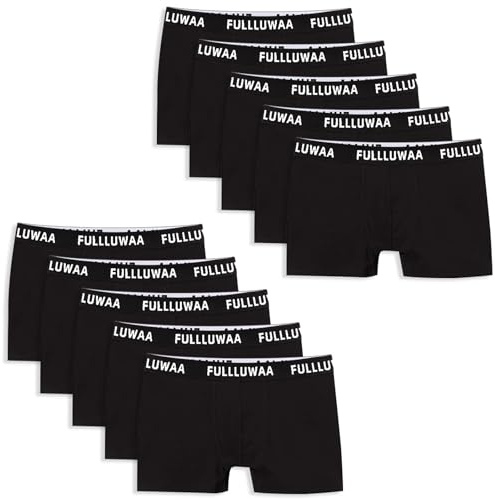 Fullluwaa Men's Boxer Shorts, Pack of 10, Retro Shorts, Men's Trunks, Cotton Underwear, Soft and Ideal Fit (Without Scratching Labels), 10 black (black waist),L