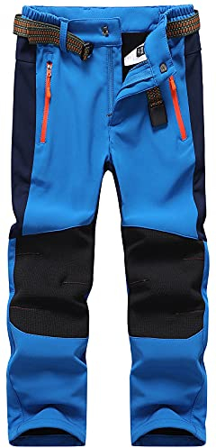 DAFENP Kinder Softshellhose Skihose Warm Gefüttert Thermohose Winter Wasserdicht Winddicht Schneehose Jungen Mädchen Wanderhose KZ0056-Blue-140/152