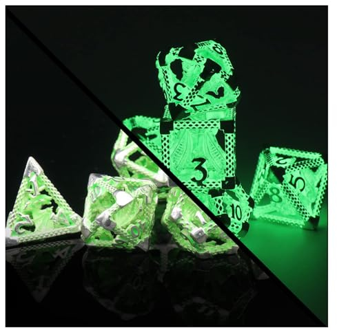 DND Würfel Set Rollenspiel, Polyedrische Würfelset D and D(3D-Glow Green) | ZHOORQI D and D Dice for Dungeons and Dragons Würfel, Spielwürfel Metall für Rollenspiele RPG Geschenke