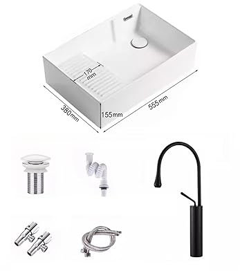 ENGENDER Bathroom Sink Nordic ceramic table basin side corner drainage washing machine basin balcony home washbasin pool with washboard basin Bathroom Vessel Sinks (Color : B)