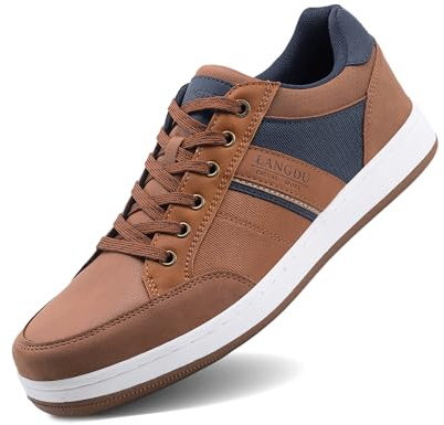 LANGDU Mens Casual Shoes Trainers Walking Fashion Sneakers Breathable Lightweight Trainer Size 7-11UK (11UK,Brown 90)