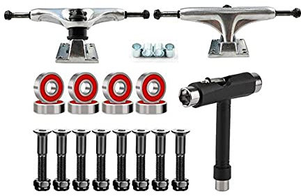 QUR Skateboard Achsen, Skateboard Lager und Wheel Hardware Set mit Polierten Skateboard Schrauben 1 und Praktischem SchraubenschlüSsel
