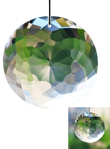 QLEUIFT 1 pcs Bauhinia Hängende facettierte Kristalle, große Fensterprismen, Sonnenfänger, Ornament, Regenbogenmacher, Kronleuchter, Kristallanhänger (76mm, rund)